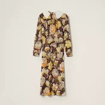 Платье из жоржета с цветочным принтом Miu Miu, черный