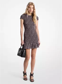 Платье из жоржета с цветочным принтом и сборками Michael Kors, розовый
