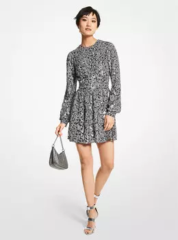 Платье из жоржета с леопардовым принтом и пайетками Michael Kors, серый