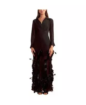 Платье из жоржета с металлической бахромой Cynthia Rowley, черный