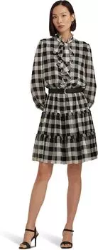 Платье из жоржета с оборками в клетку Buffalo LAUREN Ralph Lauren, кремовый/черный
