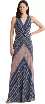 Платье из жоржета с принтом и закручивающейся передней частью LAUREN Ralph Lauren, цвет Blue/Pink/Cream