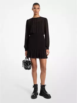 Платье из жоржета с присборенным верхом и длинными рукавами Michael Kors, черный