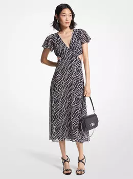 Платье из жоржета с вырезом Status и принтом Michael Kors, черный