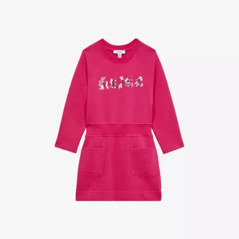 Платье Janine из хлопкового джерси с длинными рукавами и логотипом Reiss, розовый