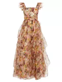Платье Jasmina с цветочным принтом и рюшами Alice + Olivia, цвет juniper floral rose