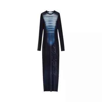 Платье Jean Paul Gaultier Printed Le Mle Mesh Long Dress Navy/Light Blue/White, синий