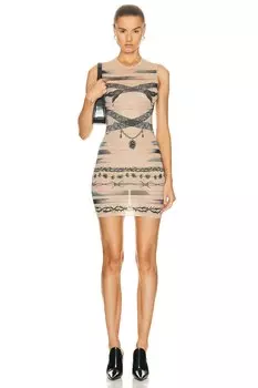 Платье Jean Paul Gaultier X KNWLS Trompe Loeil Tatoo Crew Neck Sleeveless, цвет Nude, Grey, & Black