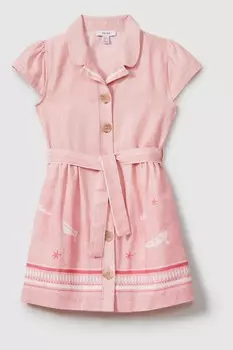 Платье Элиза из хлопка и льна с поясом Reiss, розовый