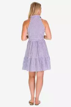 Платье «Энн» из ткани «Сирсакер» синего цвета с тентовым узором Duffield Lane