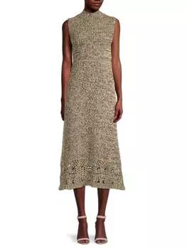 Платье Jil Sander вязаное крючком без рукавов с воротником-стойкой, коричневый