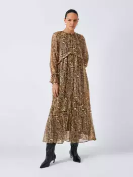 Платье John Lewis Snake Print Frill Maxi, цвет brown/multi