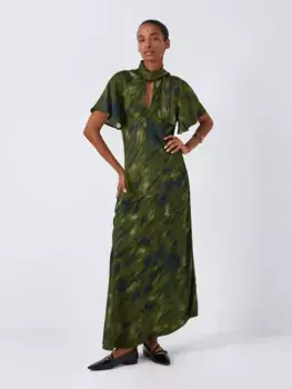 Платье John Lewis Tie Neck Short Sleeve Midaxi, хаки