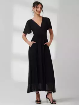 Платье Jolie Moi Angel Sleeve Mesh Maxi, черный