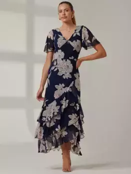 Платье Jolie Moi Floral Tiered Maxi, темно-синий