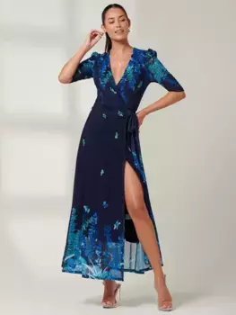 Платье Jolie Moi Kinley Mirrored Leaf Print Maxi Wrap, цвет navy/multi