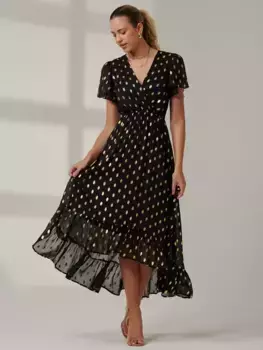 Платье Jolie Moi Metallic Effect Angel Sleeve Maxi, цвет black/gold