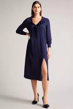 Платье-Юбка миди асимметричного кроя с рюшами Ted Baker, синий