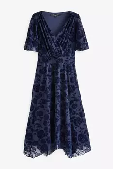 Платье Julie с асимметричным низом и декоративным флоком Scarlett & Jo, синий