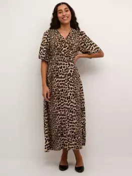 Платье KAFFE Arina Animal Print Maxi, коричневый