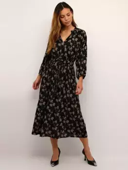 Платье KAFFE Sigrid Ecovero V-Neck 3/4 Sleeve Midi, цвет black/sand