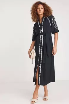 Платье кафтан из 100% хлопка с вышивкой Jd Williams, черный