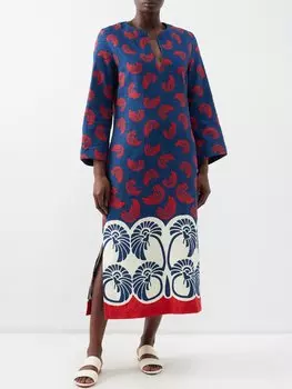Платье kaftan из смесового хлопка с цветочным принтом La DoubleJ, синий