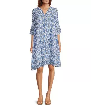 Платье-кафтан Ro's Garden Bhopali с цветочным принтом и разрезом, V-образным вырезом и рукавами 3/4, цветочный