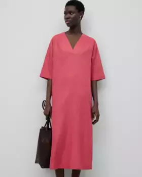 Платье-кафтан с острым вырезом из европейского льна Adolfo Dominguez, розовый