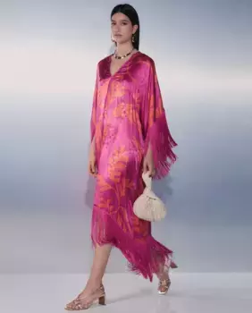 Платье-кафтан с принтом и бахромой Tintoretto, розовый