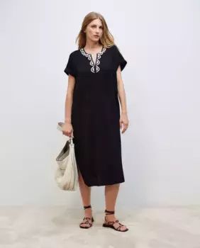 Платье-кафтан с вышивкой Woman El Corte Ingls, черный