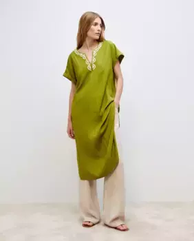 Платье-кафтан с вышивкой Woman El Corte Ingls, цвет Kaki