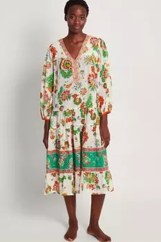 Платье-Кафтан украшенное жемчугом Monsoon, бежевый