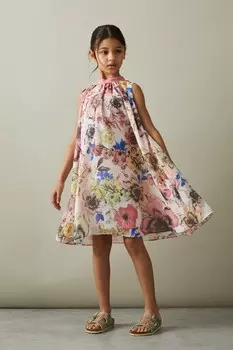 Платье Kaka с цветочным принтом и вырезом через шею Reiss, розовый