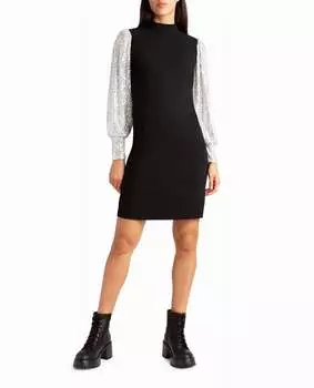 Платье-кэмиль из эластичного крепа в очень черном цвете с серебристыми пайетками Nicole Miller