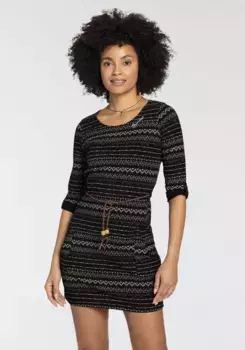 Платье KangaROOS из трикотажа (комплект, со съемным поясом), с различными принтами - НОВАЯ КОЛЛЕКЦИЯ, черный