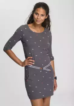 Платье KangaROOS из трикотажа (комплект, со съемным поясом) с летним принтом, антрацит