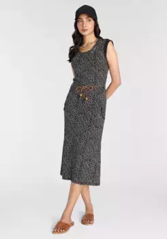 Платье KangaROOS из трикотажа (комплект, со съемным поясом), с модным принтом по всей поверхности - НОВАЯ КОЛЛЕКЦИЯ, цвет Schwarz-Grau-Wei