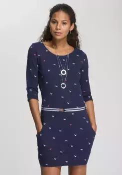 Платье KangaROOS из трикотажа (комплект, со съемным поясом) с летним принтом, цвет морской волны