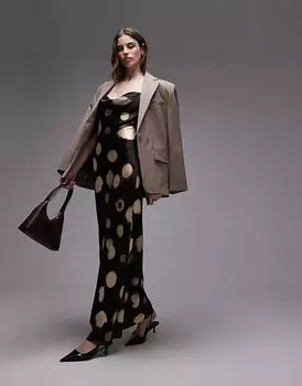 Платье-капюшон миди в коричневый абстрактный горошек Topshop