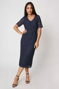 Платье-карандаш для миниатюрных размеров с переплетными деталями Wallis, темно-синий