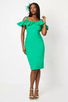 Платье-карандаш из эластичного хлопка с открытыми плечами Coast, зеленый