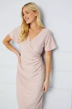 Платье-карандаш из блестящего джерси со сборками для миниатюрных случаев Wallis, бежевый