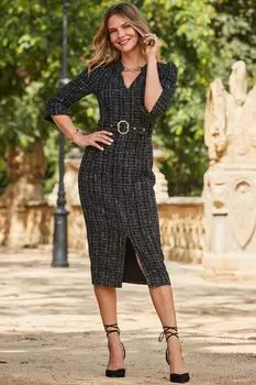 Платье-Карандаш из ткани букле Sosandar, черный