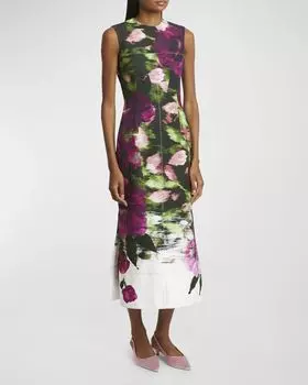 Платье-карандаш миди с абстрактным цветочным принтом Erdem, цвет Wisteria