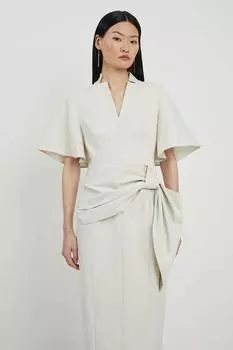 Платье-карандаш миди с металлизированными рукавами и ангельскими рукавами Karen Millen, белый