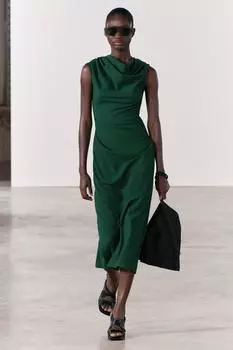 Платье-карандаш с драпировкой ZARA, зеленый