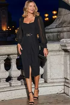 Платье-Карандаш с прозрачными рукавами и вырезом в форме сердца Sosandar, черный