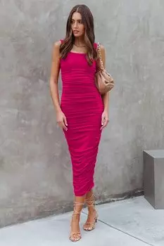 Платье-карандаш со сборками цвета фуксии MG1732 MADMEXT