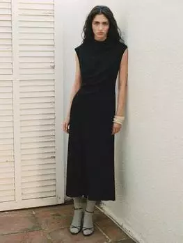 Платье кэролайн с драпировкой на талии Mango, черный